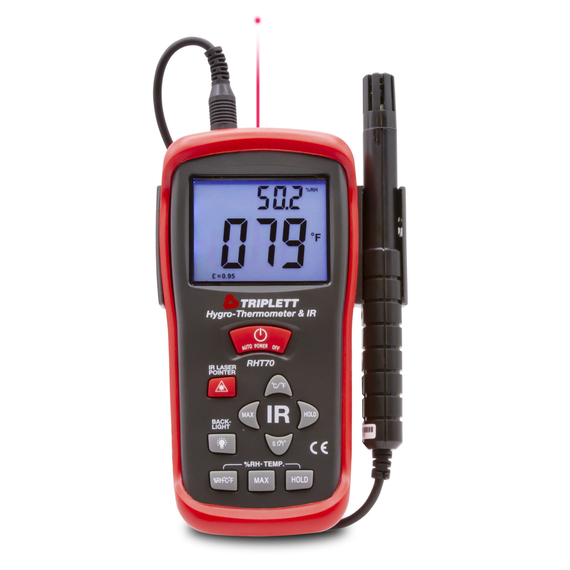 Triplett Hygro-Thermometer + Infrared Thermometer — 8:1 IR, Dual Backlit LCD, Laser Pointer, Model# RHT70
